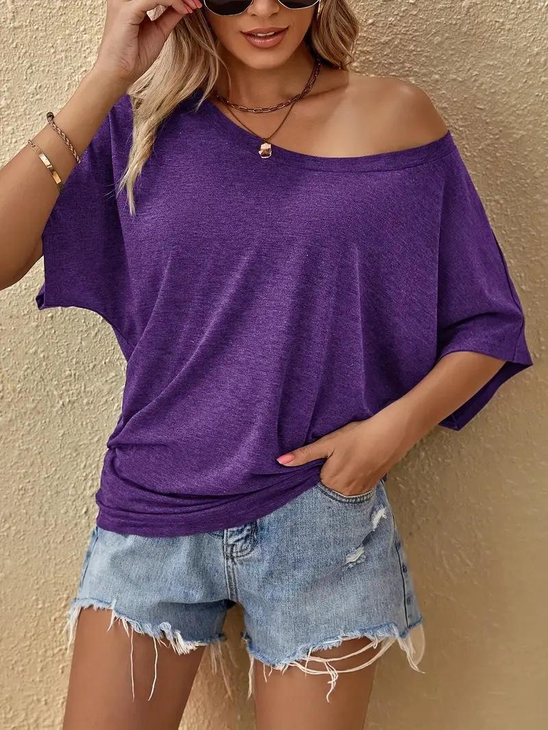 Women's Off The Shoulder Tops Summer Short Dolman Sleeve Shirts Casual Loose Fit Slouchy T-Shirts Basic Tees