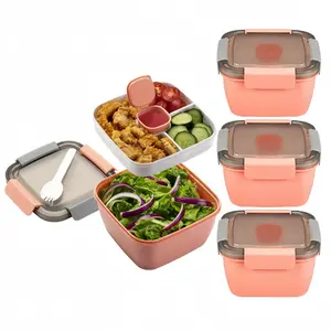 Reusable 3-Compartment Insulated Salad Lunch Container Set with Tray & Tableware - Portable Lunch Boxes for Travel, Thanksgiving Value Pack, Valentine's Day Gift