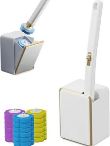 Disposable Toilet Brush Wand Set with Holder, 6 Replaceable Sponge Refills – No-Touch Toilet Bowl Cleaner, Quick-Release Hygienic Disposable Heads, Deep Clean Scrubber for Rim & Corners, Compact Bathroom Storage