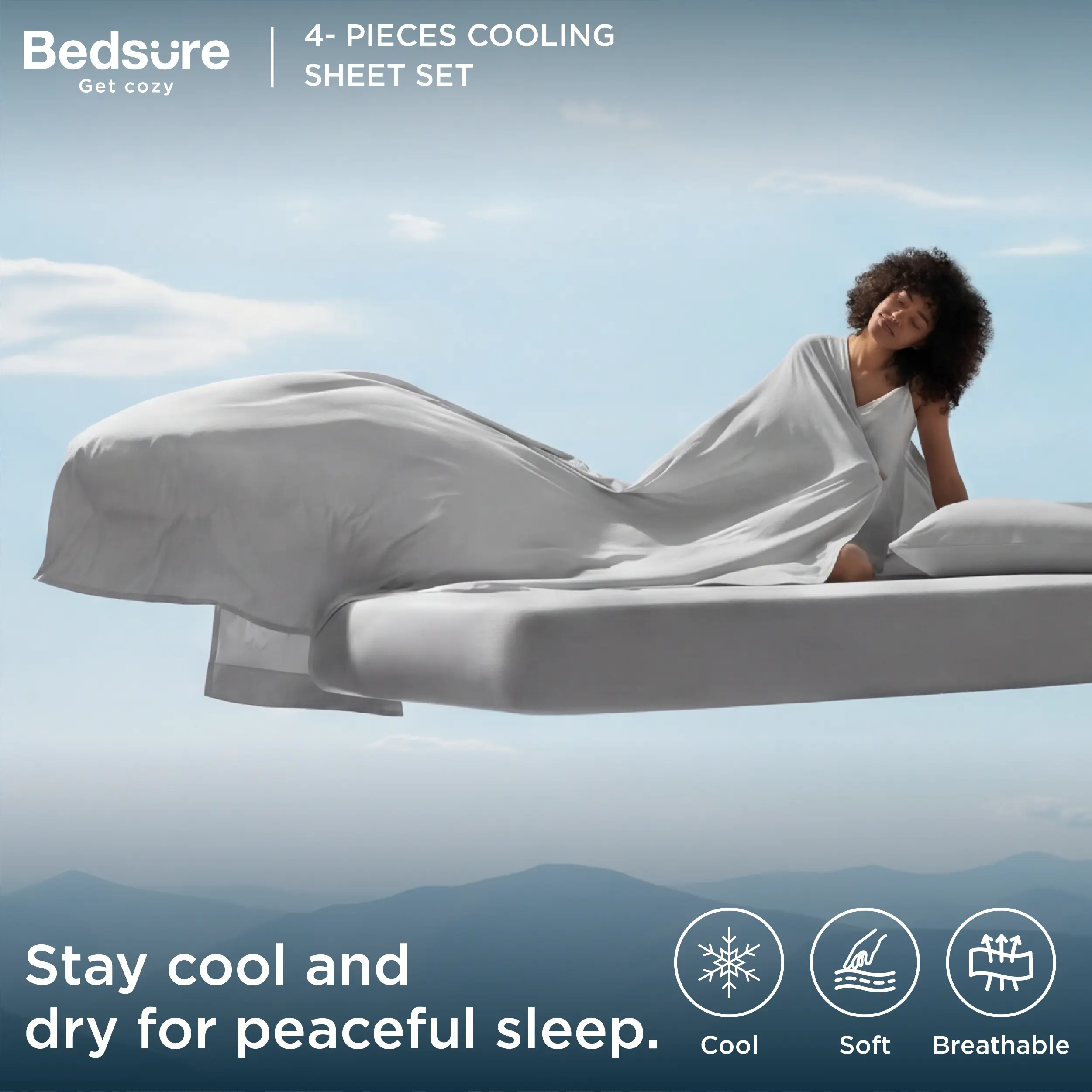 【Summer Sale Deals】Bedsure 4- Pieces Cooling  Sheets ， Cooling Bed Sheets for Hot Sleepers, Chill Cool Sheet, Deep Pocket Up to 18 Inches, Soft & Breathable  Sheets Set