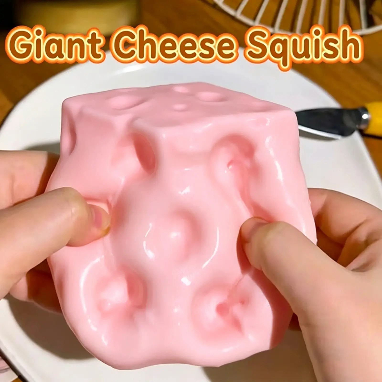 Giant Yellow Cheese Squishy Fidget Toy - Unisex, No Battery Needed, Lightly Moldable, Super Soft Slow Rebound, Soothing ASMR Stress Relief for 12+ Years, Creative Play & Relaxation Oddly Satisfying Squeeze Toy