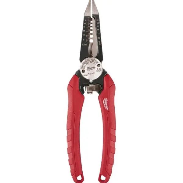 Milwaukee 48-22-3079 Heavy Duty 6-in-1 Multi Function Pliers, Rubber Handle Grips Comfort Grip, Dual Heads Wire Striping Tool, Rubber Handle Grips Pliers
