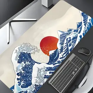 Vintage Japanese Waves Pattern Mouse Pad, Rectangle Gaming Mouse Pad, Non-slip Rubber Pad, Multi-size Mousepad Suitable for Laptop, Desktop Computer Games, Desk Accessories, Desk Setup