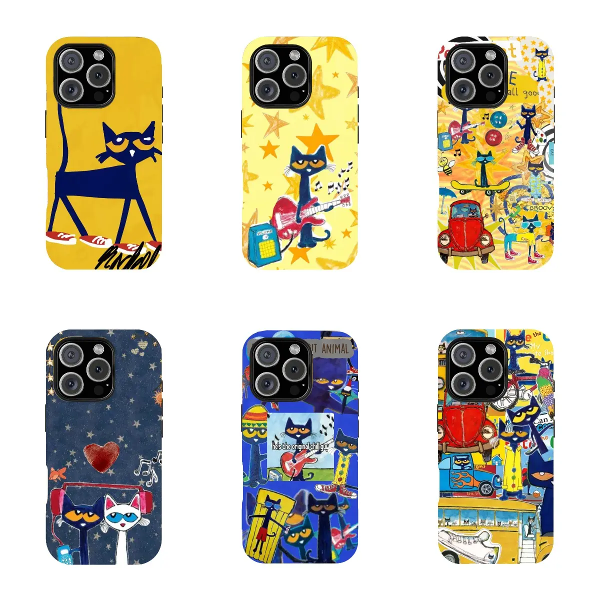 Colorful Retro Guitar Cat Funky Disco Art Tough Protective Phone Case, Trendy Stylish Cover Compatible with iPhone 11-17 Series & Samsung Galaxy S21-S26