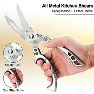 Premium Heavy-Duty Kitchen Shears | Stainless Steel Extra-Sharp Multipurpose Shears, Spring-Loaded for Effortless Cutting of Chicken, Meat, Turkey, Fish & Vegetables