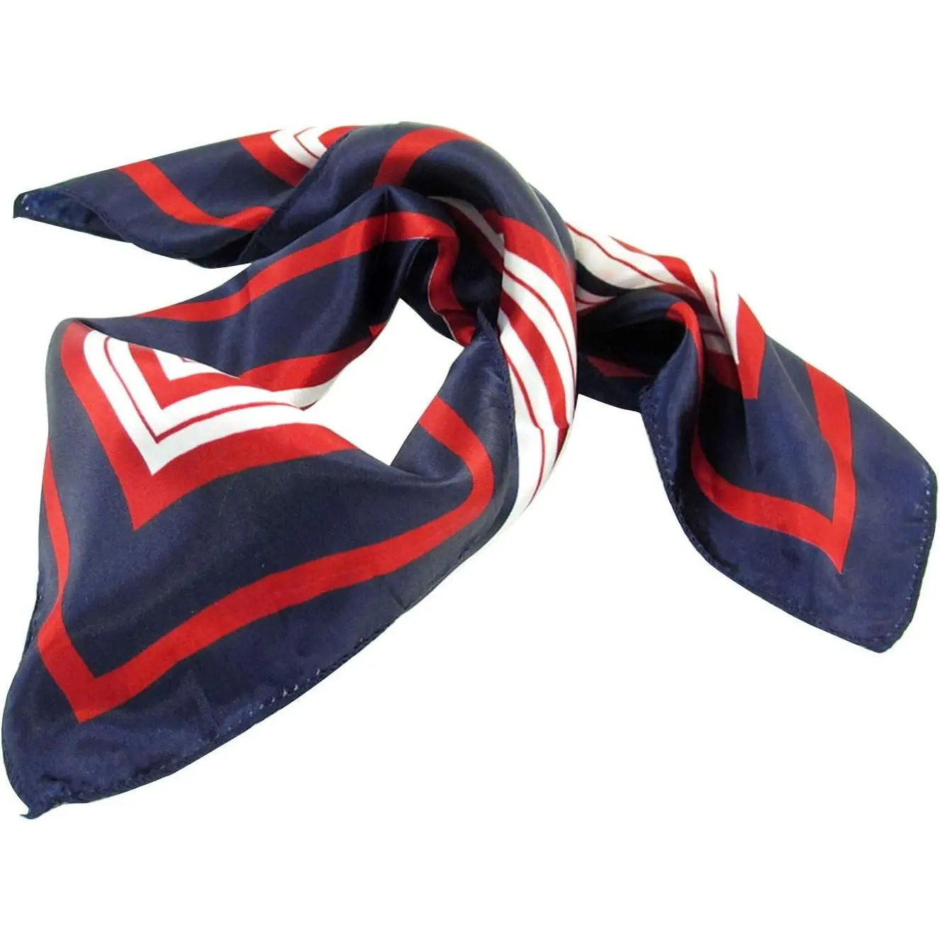 Women's Dark Blue, Red and White Stripe Print Square Neckerchief - Small Fashion Accessory Neck Scarf Wrap