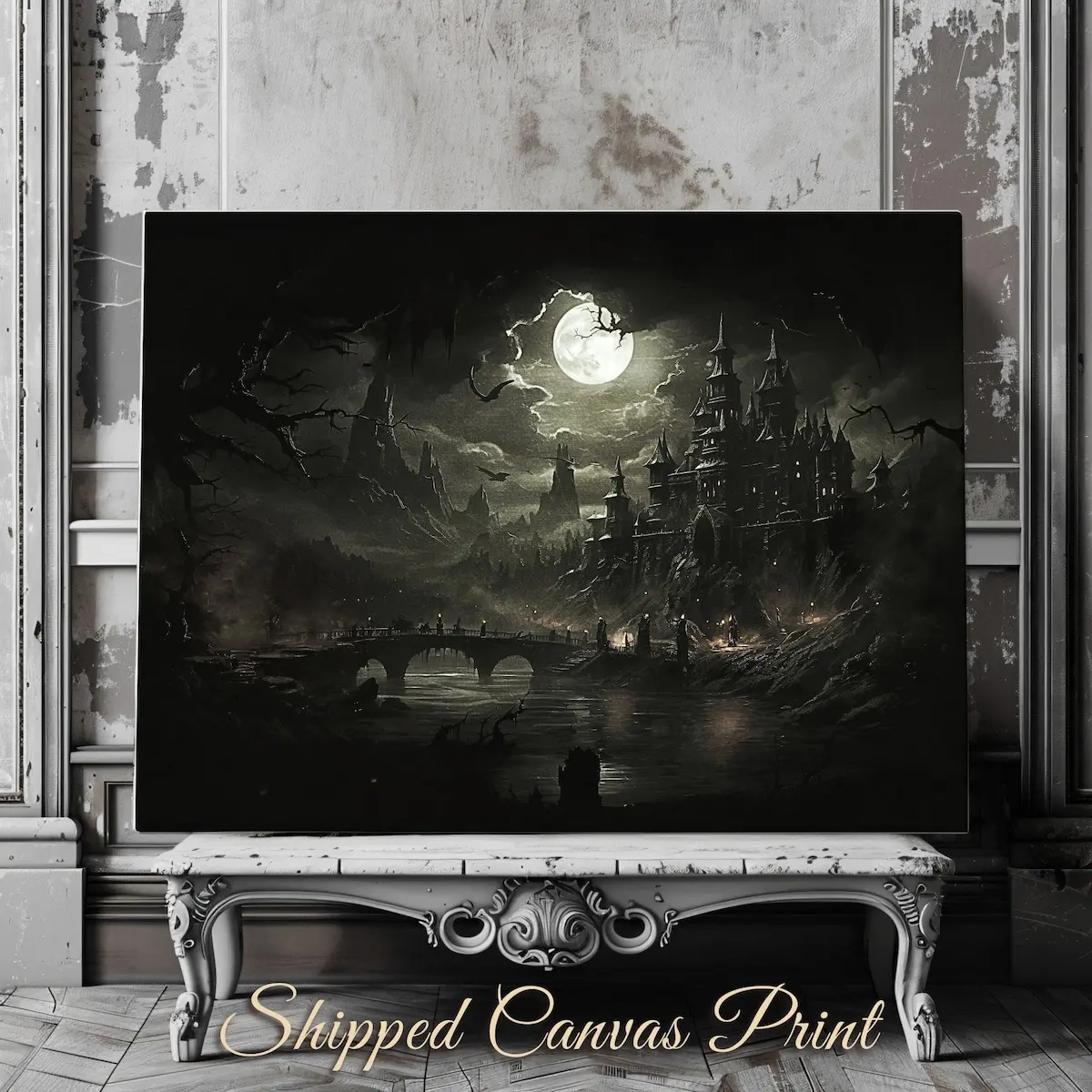 Unframed, Room Decor, Draculas Castle Poster Print Gothic Wall Art Witchy Art Gift for Vampire Fans Fantasy Horror Printing Antique Dark Academia Artwork