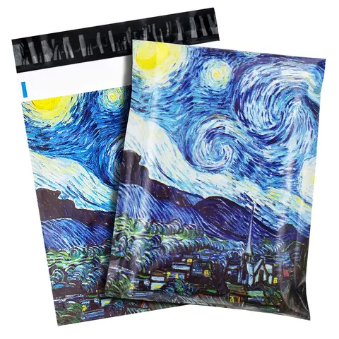 Polyethylene Shipping Envelopes - Multi-Size Waterproof Seal Postal Supplies, 10x13 Inch/14.5x19 Inch Printed Art Poly Mailers for Small Businesses, Cute Plastic Mailing Bags for Clothing Packaging