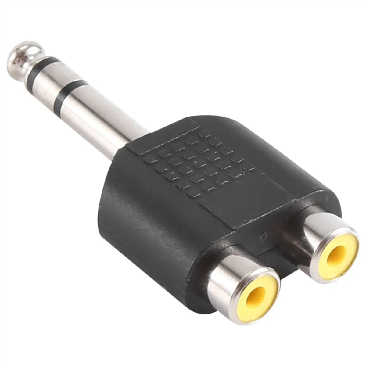 6.35mm Stereo Male-to-Female Y-Splitter Adapter, 1/4-Inch Male Plug to 2 RCA Female Jacks, Black Molded Plastic Construction Accessories for PC, Stereo, MP3 Players
