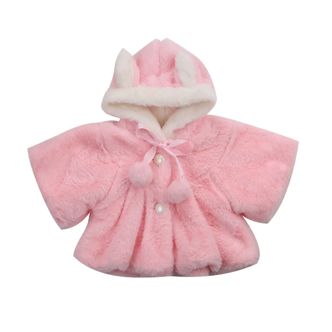 Infant Baby Girls Winter Thick Warm Coats Cute Bunny Ear Hooded Fleece Jacket Baby Cape Cloak Coat Outwear