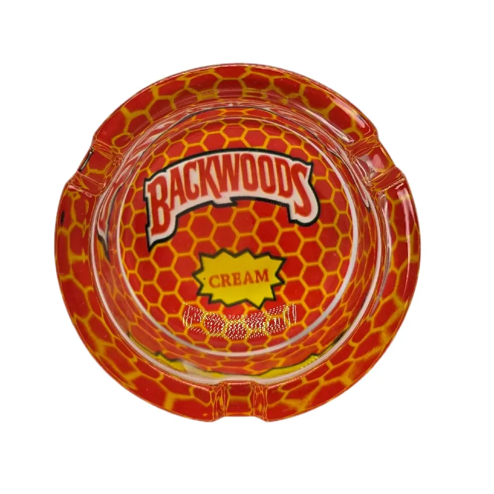 Backwoods 2.5" Heavy Red Round Glass Ashtray - Branded Lighter Accessory, Stylish Ash Disposal Tool, Home Decor, Decoration Items, Room Inspo