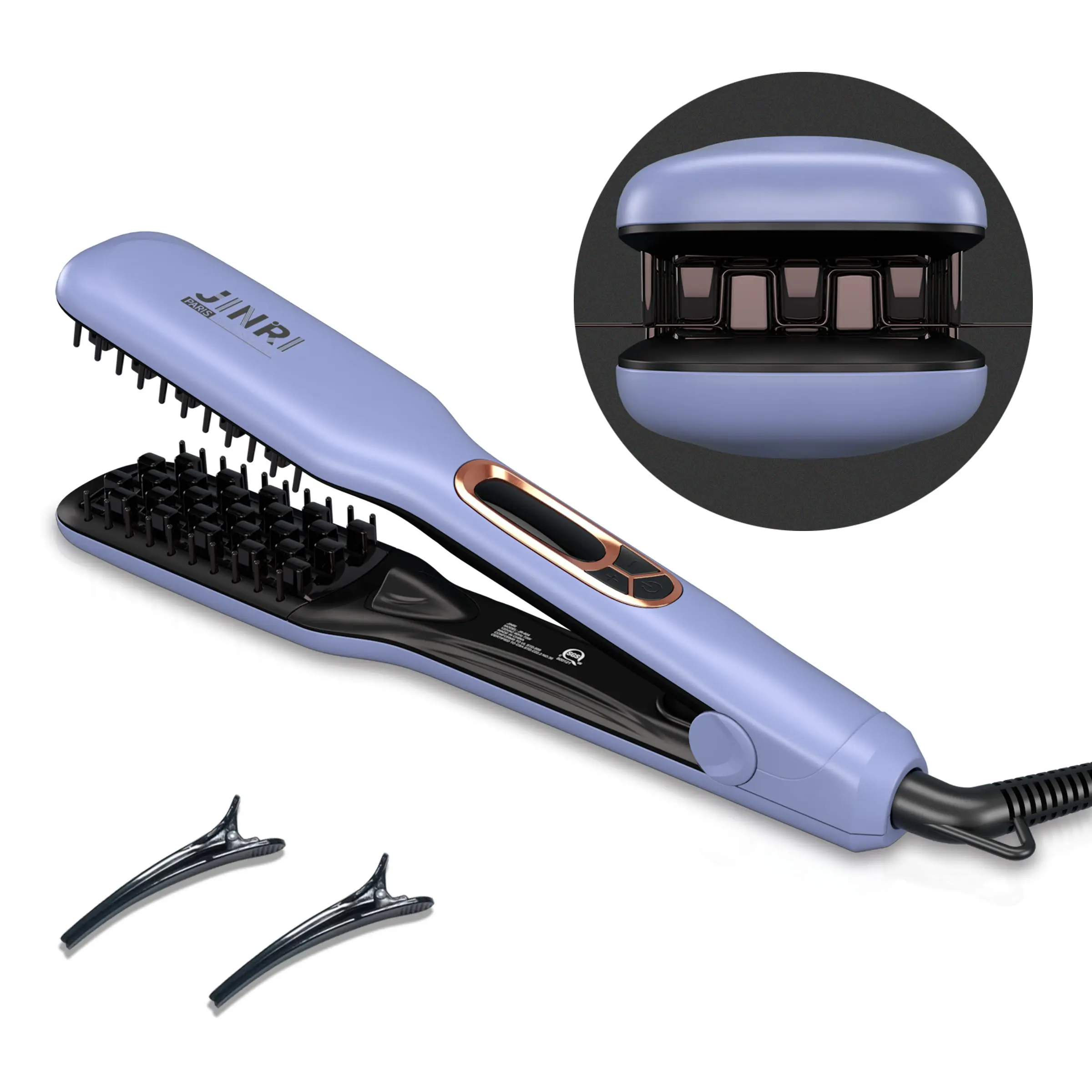 JINRI Volumizing Hair Iron, Hair Straightener Brush, Adjustable Temp, 360 ° Tail Rotation, Lasting Hair Volume, for Short Or Thin, Black