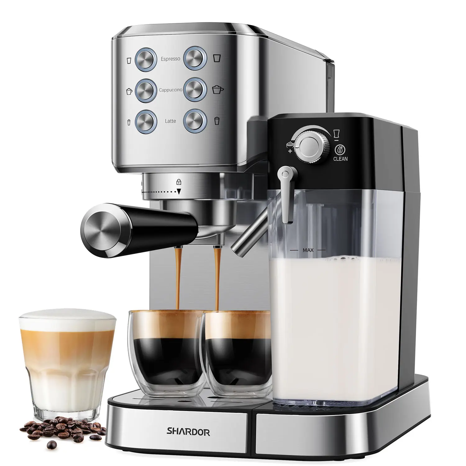 Automatic Espresso Machine, 20-Bar 6-in-1 Home Coffee Maker with 1-Tap Latte, Auto Milk Frother, 34oz Tank, 1350w Thermoblock, 12 Cups & Above Capacity for Cafe-Style Cappuccinos