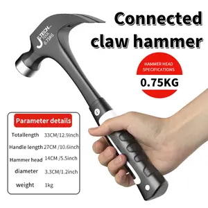 1 Heavy-Duty Multi-Function Claw Hammer High-carbon steel one-piece claw hammer Non-slip, shock-absorbing handle Ideal for woodworking, construction, and renovation tasks involving nailing and demolition for home repairs, industrial Hand Tools