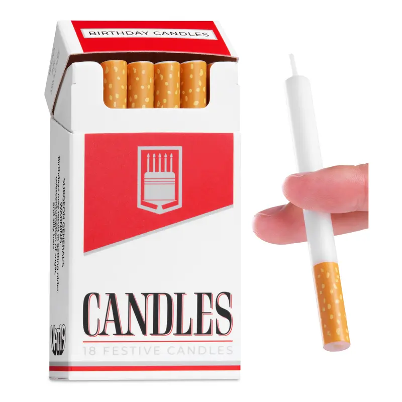Cigarette Candles - Pack of 18 Birthday Candles with Novelty Box Design & Clever Jokes for Festive Celebrations
