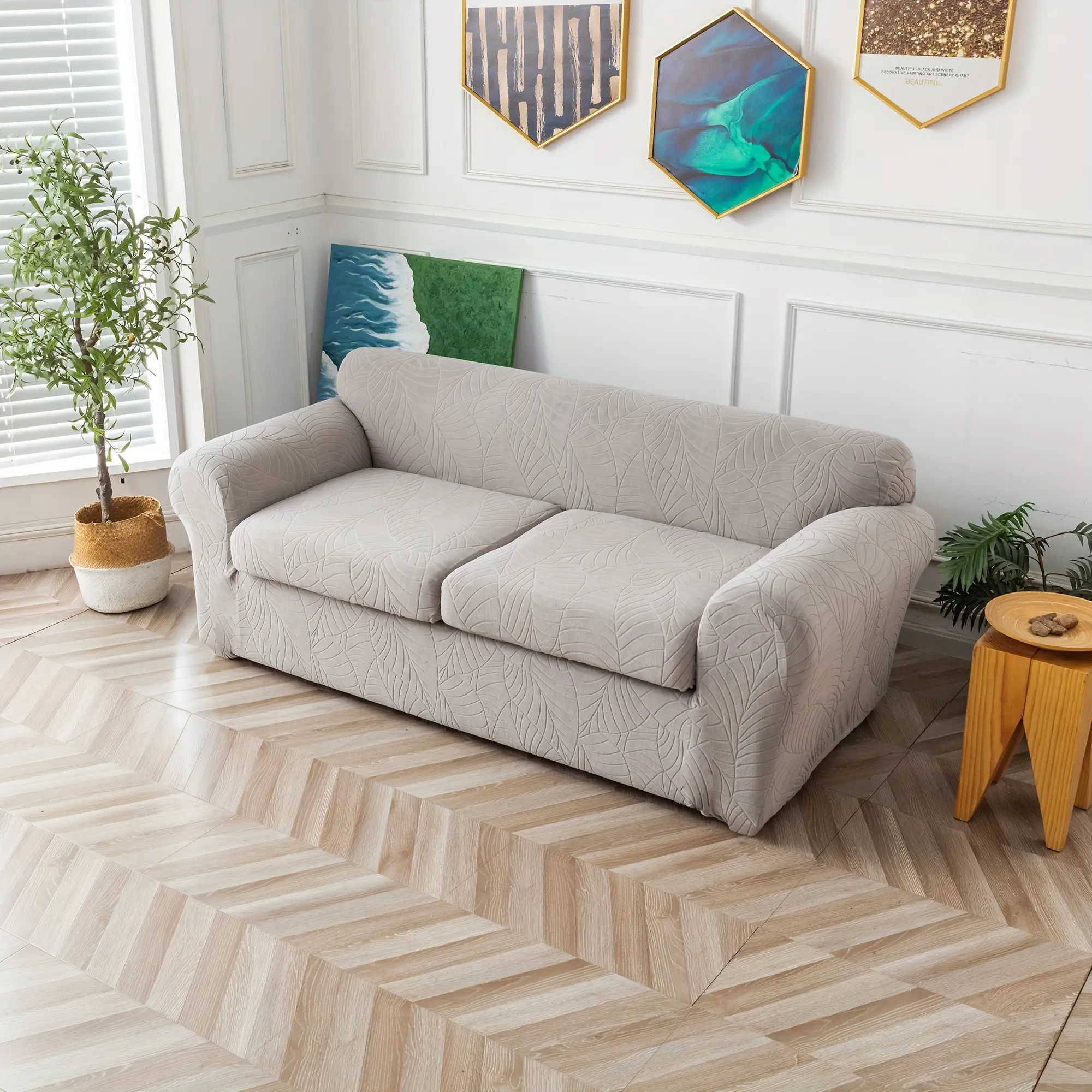 Stretch Sofa Cover Set - Elastic Slipcover, Jacquard Couch Protector, 2 Cushion Covers Included, Soft Washable Nonslip for Living Room Fits T & Box Sofas #TikTokShopCyberMonday