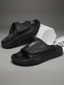 Men's Letter Print Velcro Slides, Casual Comfortable Breathable Non-slip Beach Slippers, Fashionable Slides for Indoor & Outdoor Wear, Casual Slipper Shoes, Slippers Sandals