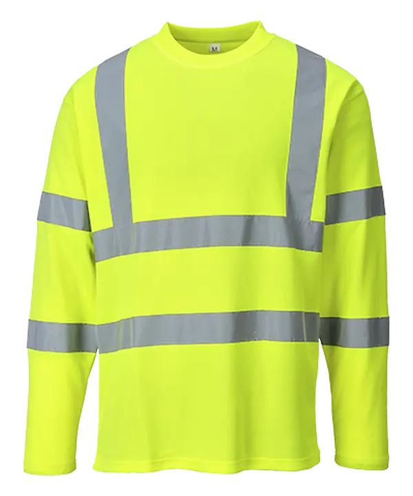 Portwest S278 Men's Hi-Vis Long Sleeve T-Shirt, Cotton Rich Breathable Workwear with 2" Reflective Tape and UPF 35 Protection, Yellow, 3XL, Extra Large Men's Long-Sleeve T-Shirts, Long Men's Long-Sleeve T-Shirts