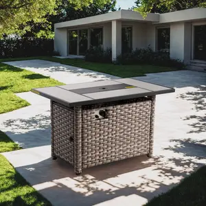 Ovios 42'' Rectangle Propane Fire Pit Table, Outdoor Gas Fire Table with Tabletop and Hidden Tank Storage, Heating Firepit Table for Patio Backyard Deck Porch Garden Conversation Set Furniture