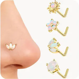 MILACOLATO Nose Rings Studs for Women Stainless Steel L Shaped Nose Studs Tiny Opal CZ Sunflower Turquoise Bee Planet Geometric Nose Piercing Jewelry