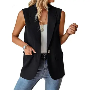 Womens Sleeveless Blazer Vest Open Front Lightweight Casual Blazer Fashion Work Office Waistcoat Vest with Pockets