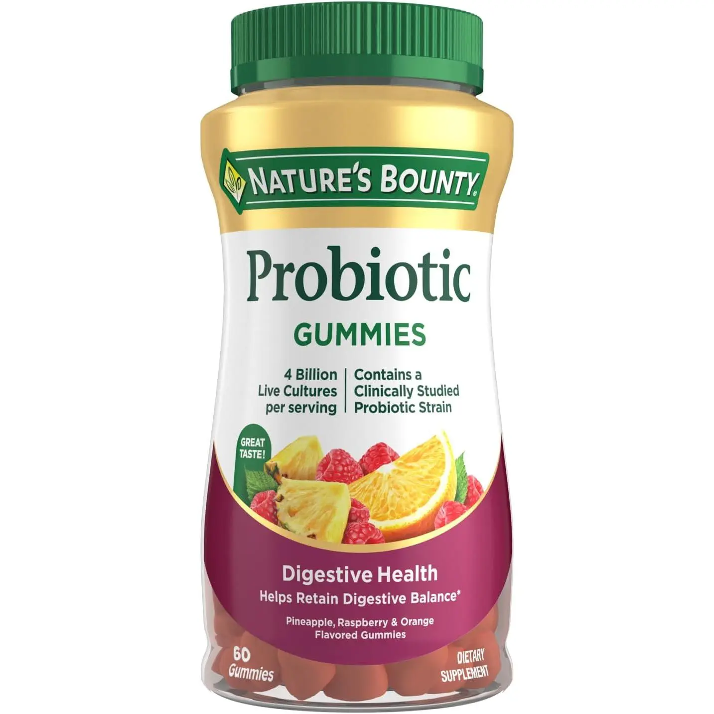 Probiotic Gummies, Immune Health & Digestive Balance, 60 Ct | Pineapple, Raspberry and Orange Flavor Gummies, 60 Ct