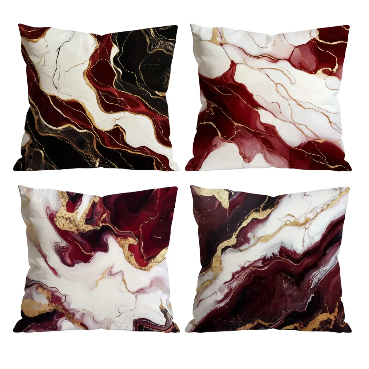 Burgundy Red & Gold Marble Throw Pillow Covers Set of 4, Luxury Alcohol Ink Cushion Cases for Living Room, Bedroom, Sofa, Couch Home Decor Bedroom Decorative Accessories 0526YI