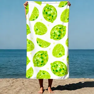 Lime disco balls and slices: Vibrant green pattern, Pop Art style. Sand-Free Beach Towel | Ultra-Light Microfiber | Quick-Dry, Compact for Travel