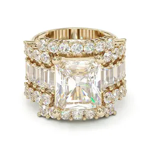 【2401】Jorrio luxury princess cut 3pcs ring set for women, weddings or engagements
