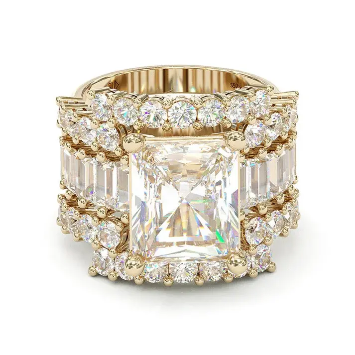 Jorrio 4ct Radiant Cut Luxury 3-Piece Sterling Silver Ring Set, Fashion Rings for Weddings & Engagements