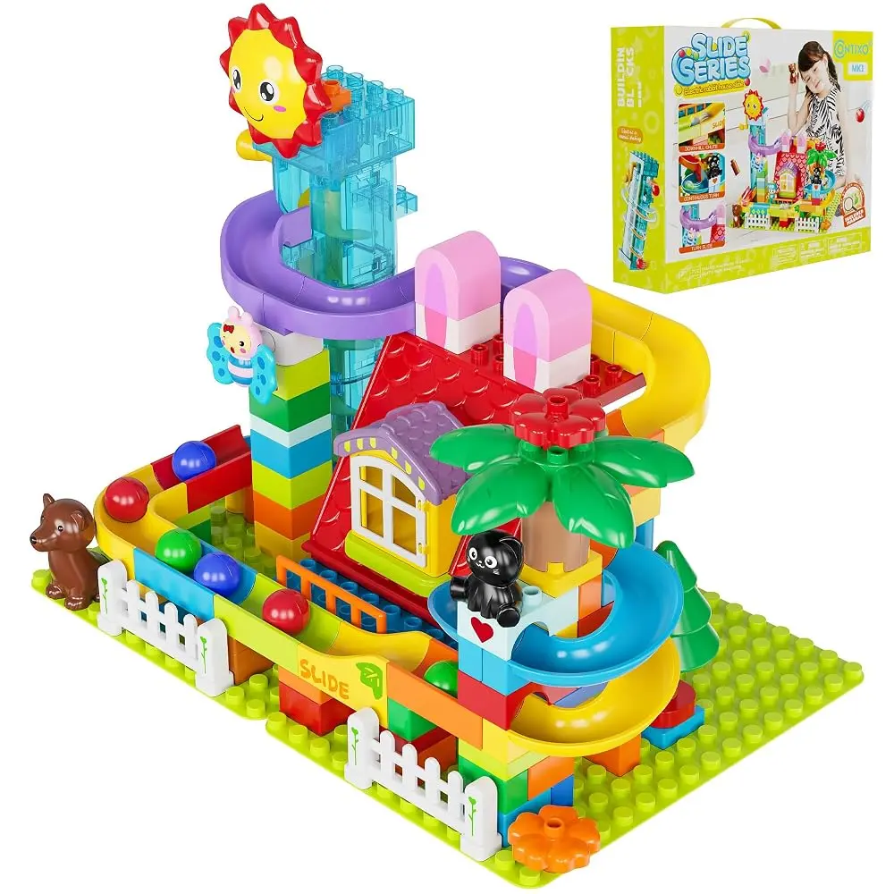 Contixo MK1 Plastic Marble Track Building Set for Kids Ages 3+, 118-Piece Blocks Toy for Creative Construction Play