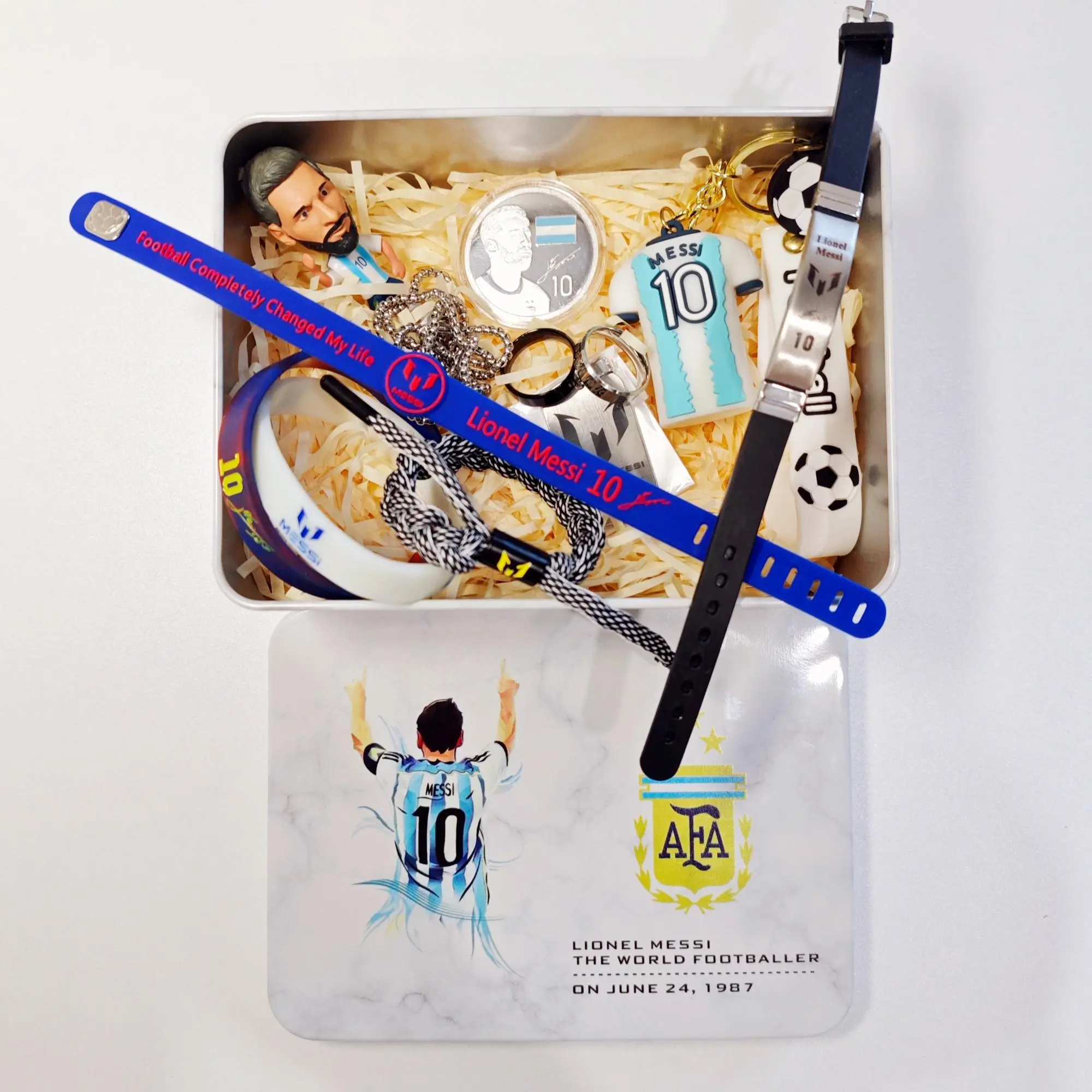 13-Piece Messi Football Legend Collector’s Edition Commemorative Box, Premium Football Collectible Fan Set with Mini Figure, Metal Souvenirs, Desktop Accessories | Premier League Match Day Gift