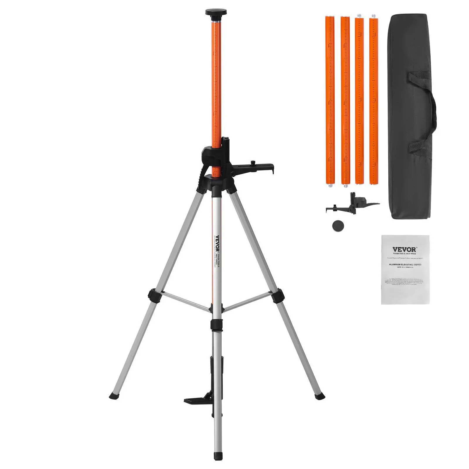 【SummerFinds】VEVOR Laser Level Tripod,  , 1/4"-20 & 5/8"-11 Thread Mount, 40.94-133.85 inch Height Adjustment with Level Bubble & Heavy-duty Stand, Extendable Pole Lightweight Aluminum Tripod for Laser Scanner