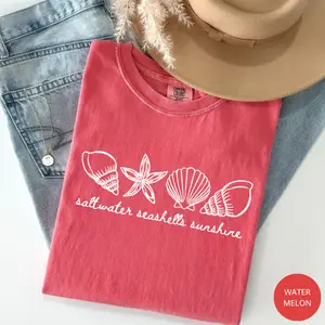 Comfort Colors Saltwater Seashells Sunshine Shirt, seashells shirt, summer shirt, beach t-shirt, Sunshine Shirt, Ocean Lover Gift Vacation Shirt Summer Tee