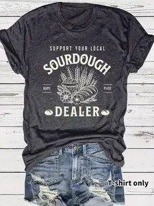 Women's Sourdough Graphic Round Neck Tee, Fashion Casual Short Sleeve T-shirt for Daily Wear, Ladies Summer Clothes, Top