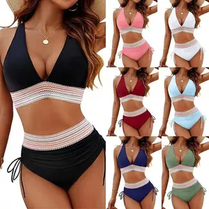 Women's deep V sexy split swimsuit women's high sense summer seaside bikini swimsuit