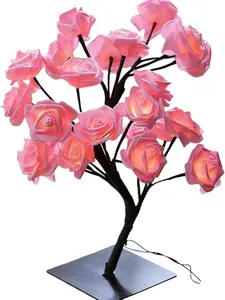 Table Lamp Rose Flower Desk Tree Lamp with 24 Warm White LED Lights USB/Battery Operated Gift for Women Teens Girls Table Lamp for Party Wedding Christmas Indoor Outdoor