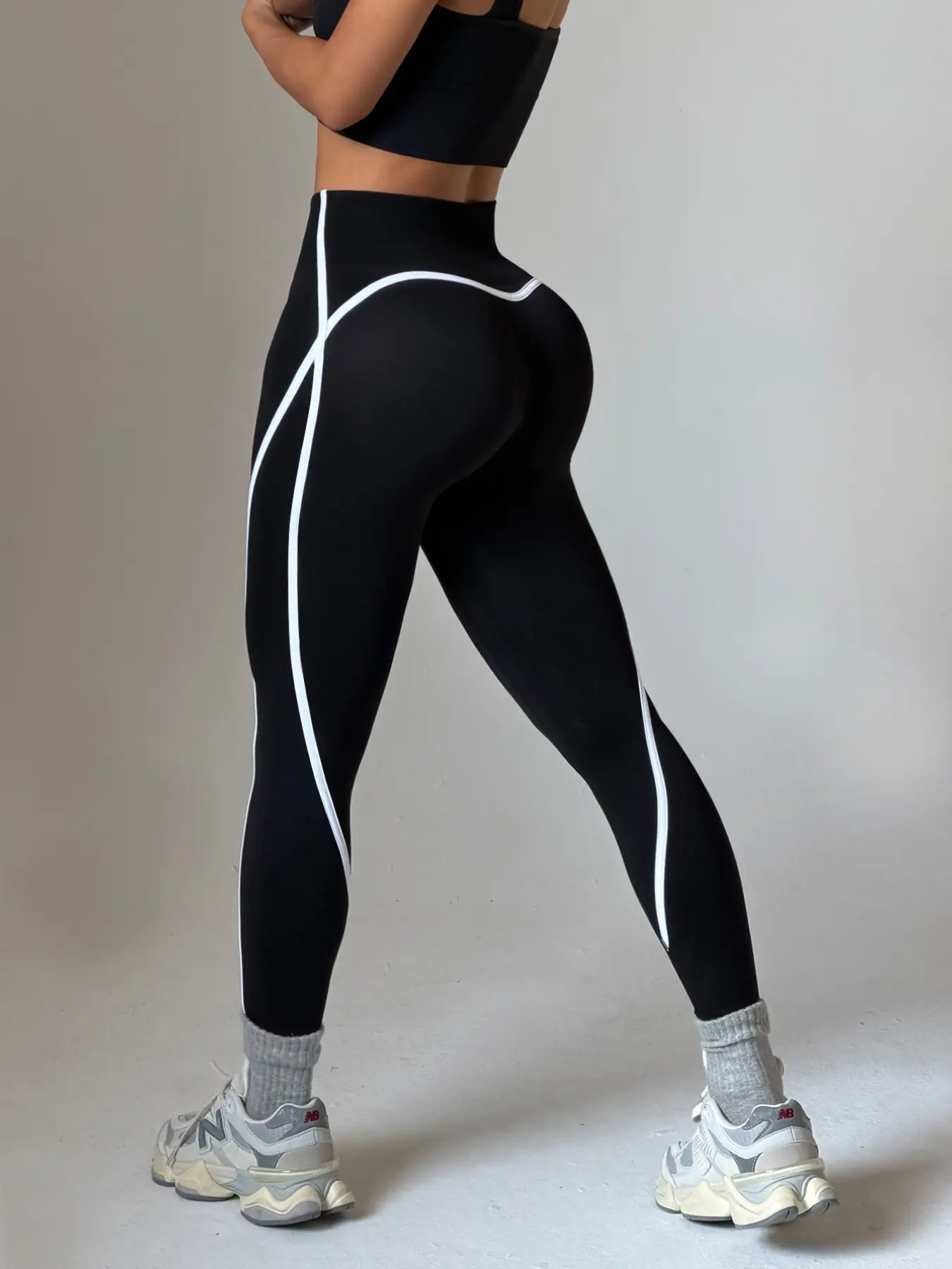 Women's Sporty High-Waist Tight Fit Pants, Colorblock Knit Outdoor Fitness Tights, Slimming Effect for All Seasons, Body Sculpt Leggings