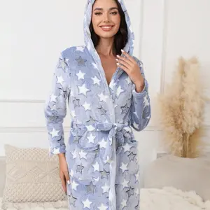 Winter Warm Pajama Robe, Women's Wearable Blanket Bathrobe with Pockets, Fluffy Plush Loungewear for Ladies