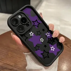 Purple Stars Pattern TPU Smartphone Case, Shockproof Drop Protection Rugged Durable Cover, Fits iPhone 11 12 13 14 15 16 17 Pro Max Air Plus, Mobile Phone Accessories Shell Casing