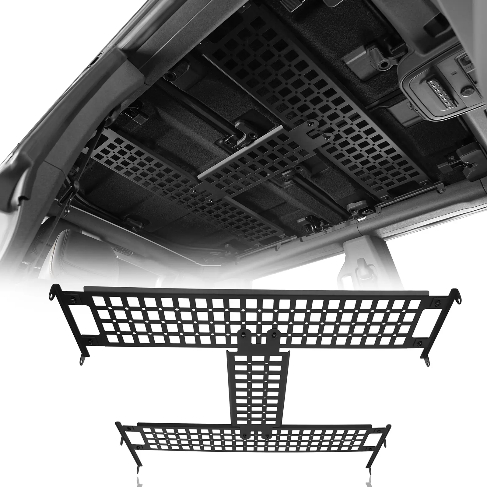 Hooke Road Steel MOLLE Panel Kit - Front, Middle, Rear & Overhead, Magnetic Mounts, Velcro Straps, Bolt-On Install, 27.3" L × 8.3" W, Molle Pouch Ready, Car Interior Rear Rack Accessory for 2021-2026 Ford Bronco 4-Door, Maximize Storage Space