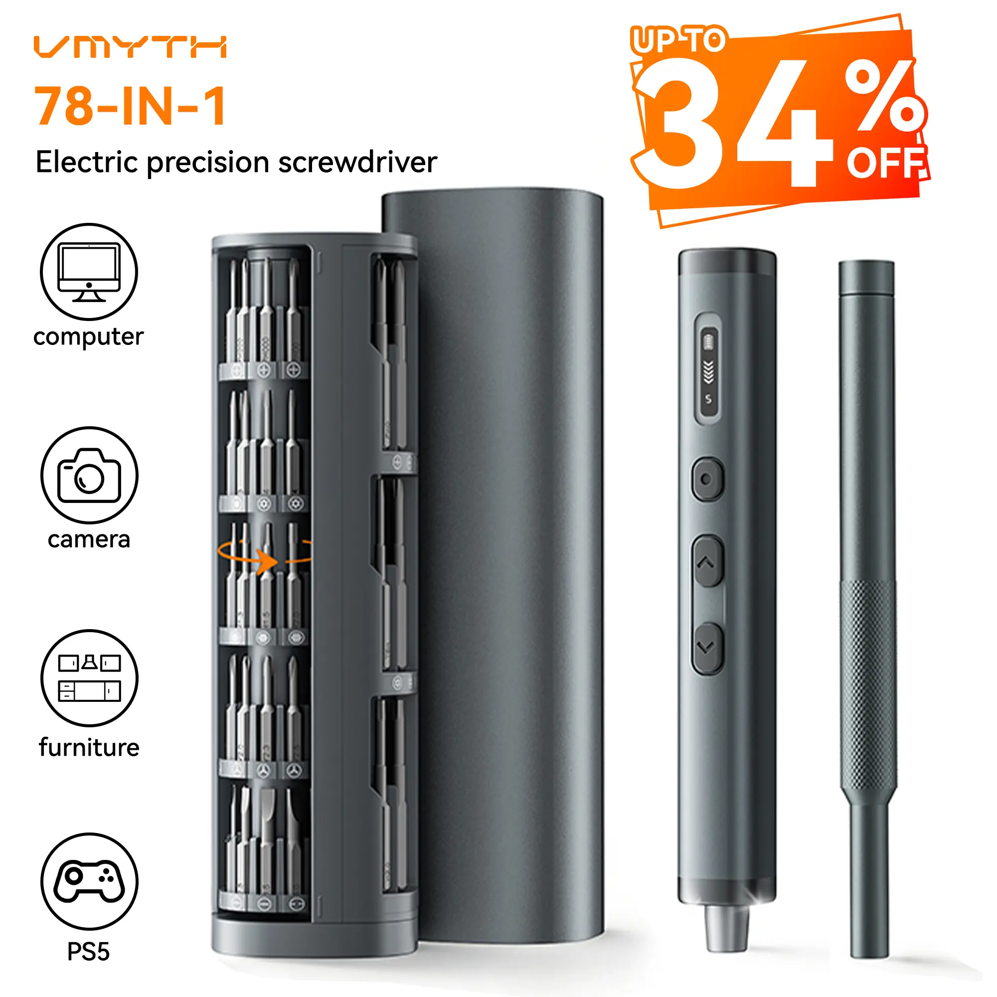 【DealsForYouDays】VMYTH Precision Electric Screwdriver Set, 78-in-1 Mini Electric Screwdriver with OLED Display, Magnetic Bits, Rechargeable Cordless Power Screwdriver Repair Kit for PC, PS5, Laptop, Electronics Repair & DIY Tools