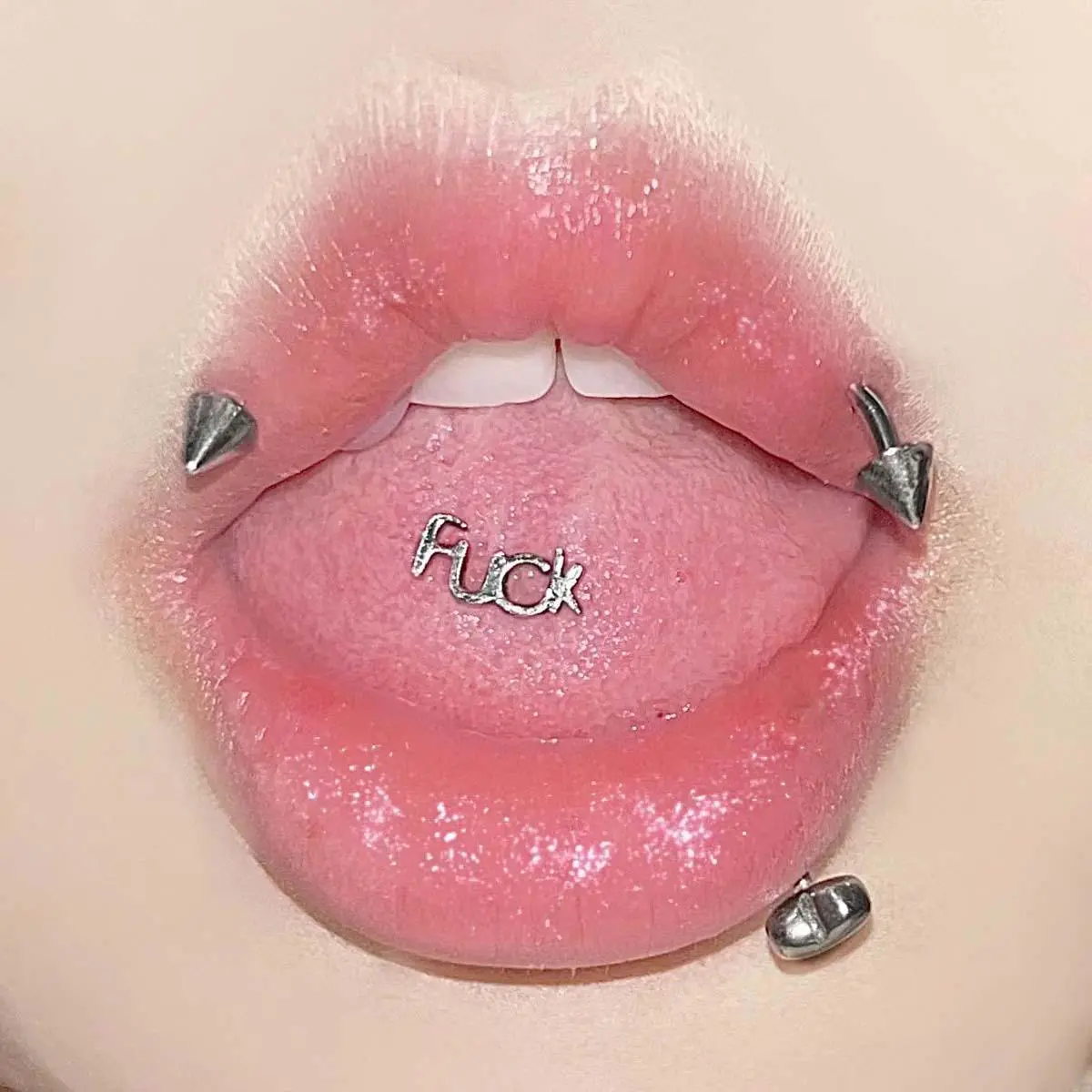 Versatile FUCK BITCH KISS English letter tongue ring personalized niche design unisex daily gift fashionable and simple