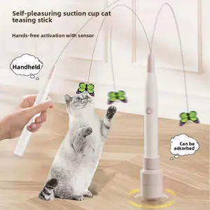 Cat Toy AdhesiveHandheld Powerful Cat Teaser Stick Suction Cup Electric Cat Teaser Wand Self-Entertainment Automatic