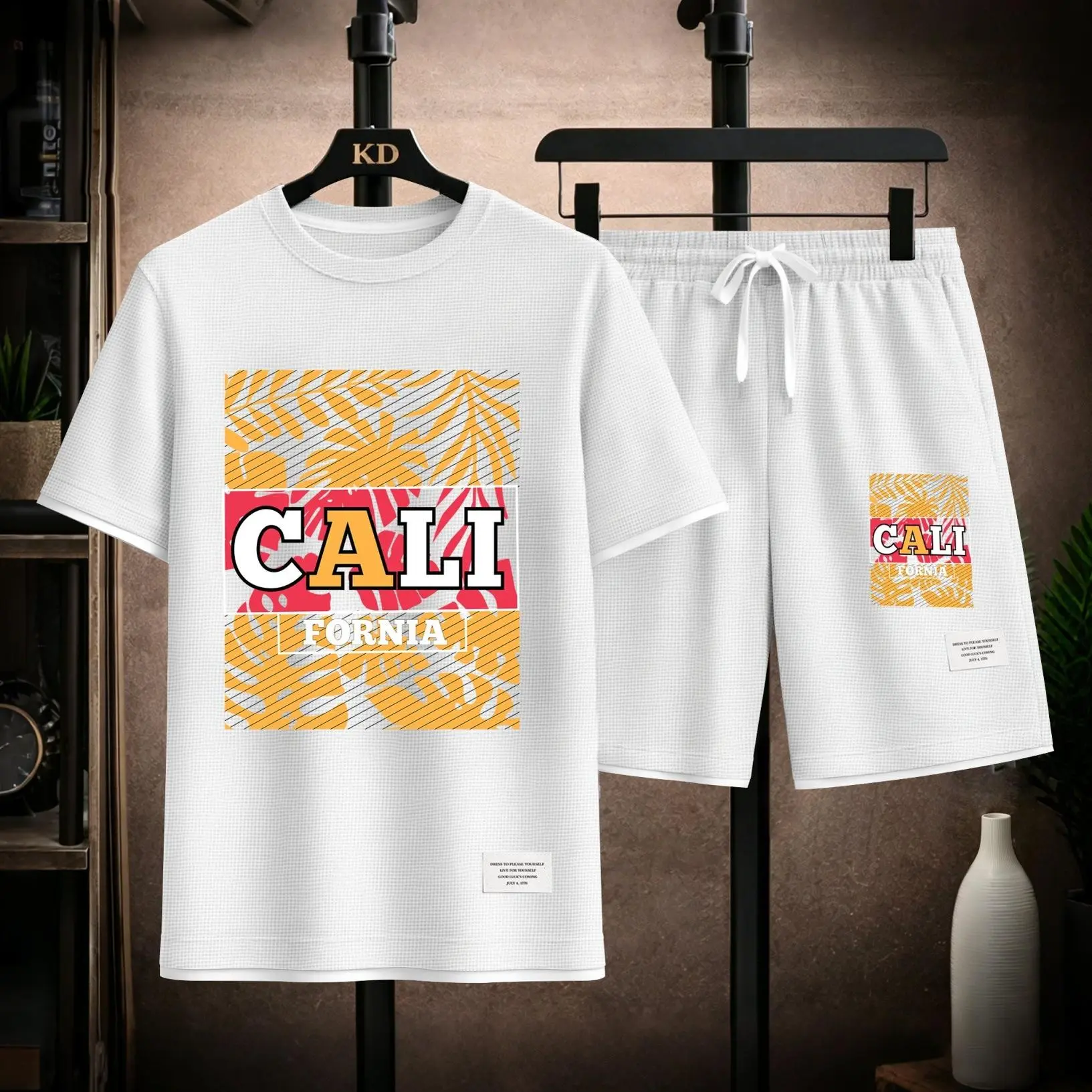 Men's Tropical Rainforest Graphic Print Short Sleeve Shirt and Drawstring Shorts Set, Casual Summer Two-Piece Outfit, Lightweight Breathable Relaxed Fit Sportswear for Daily Wear, Beach, Vacation, Travel Loungewear