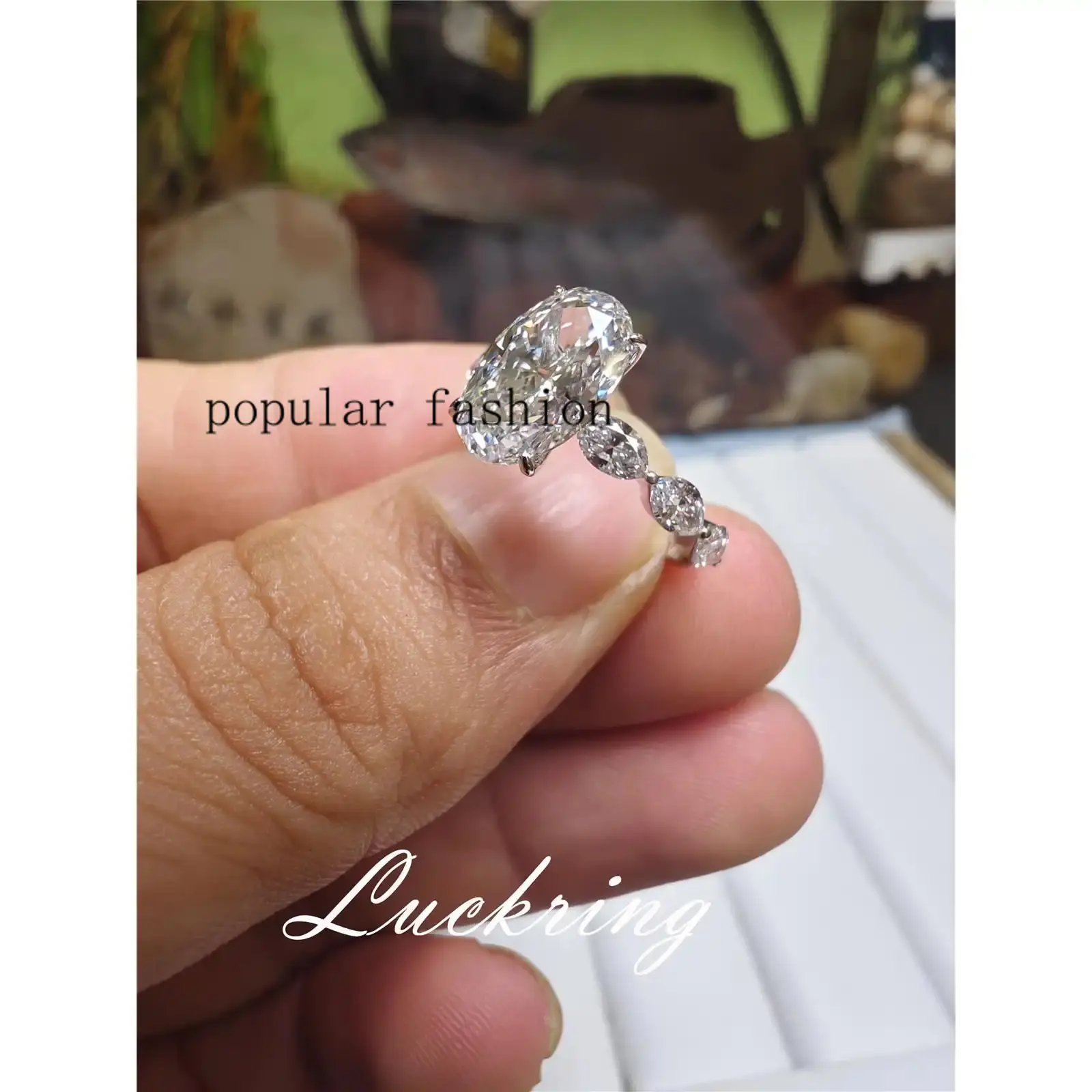 popular10K Solid Real gold Lab grown Diamond 4CT Oval IGI Diamond Ring Engagement ring Female MARQUISE 18K yellow gold wedding ring