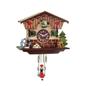 212 MAIN Alexander Taron Engstler Decorative Clock - Small House Shape Wooden Ornament, Natural Finish, Angel Accent, Christmas Room Decor