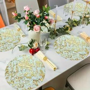 Disposable Table Mats Set (50 Pieces), Round Mesh Embossed Table Mats, Thin Mesh Place Mats for Home Decor, Wedding, Birthday Party