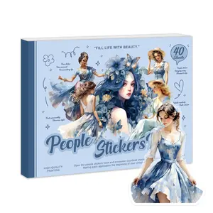 40 Sheets 299 Pcs Blue Cover Peopke Stickers Books, Girl & Women Portraits Stickers for Scrapbooking, Junk Journaling, Planner, and Stationery