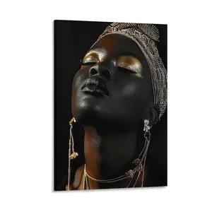 Black Girl Wall Art - Golden Makeup Black Woman Wall Art 4 Poster Canvas Wall Art For Bedroom Decor Bar Office Room Decor Gift